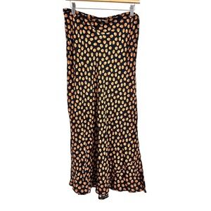 Rixo‎ London kelly Midi Skirt Black Brown Dot size medium
